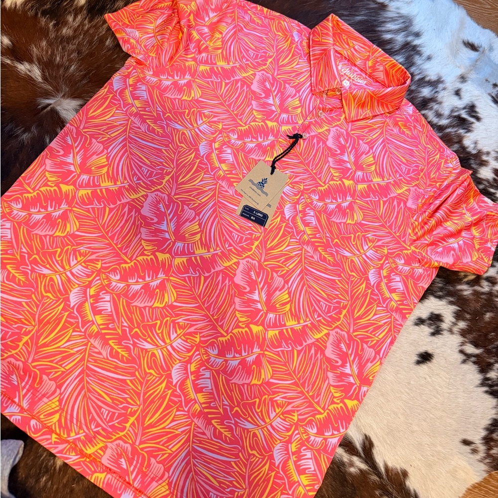 Chubbies Vibrant Pink and Yellow Leaf Shirt